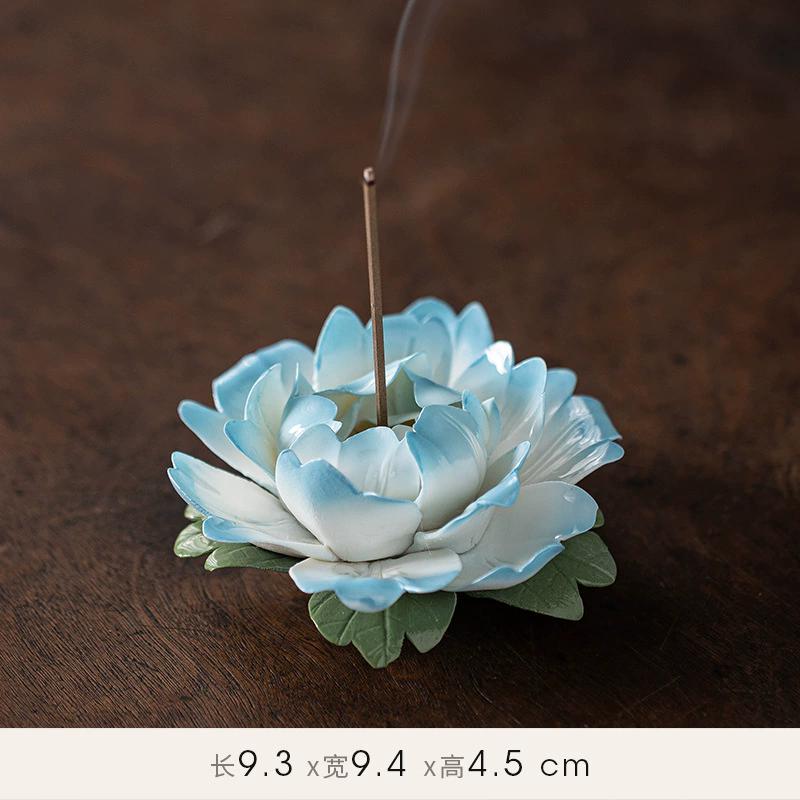 Peony Incense Holder Ceramic Pinched Flower Incense Stick Holder, Creative Art Home Decor Zen Burner for Aromatherapy, Gift