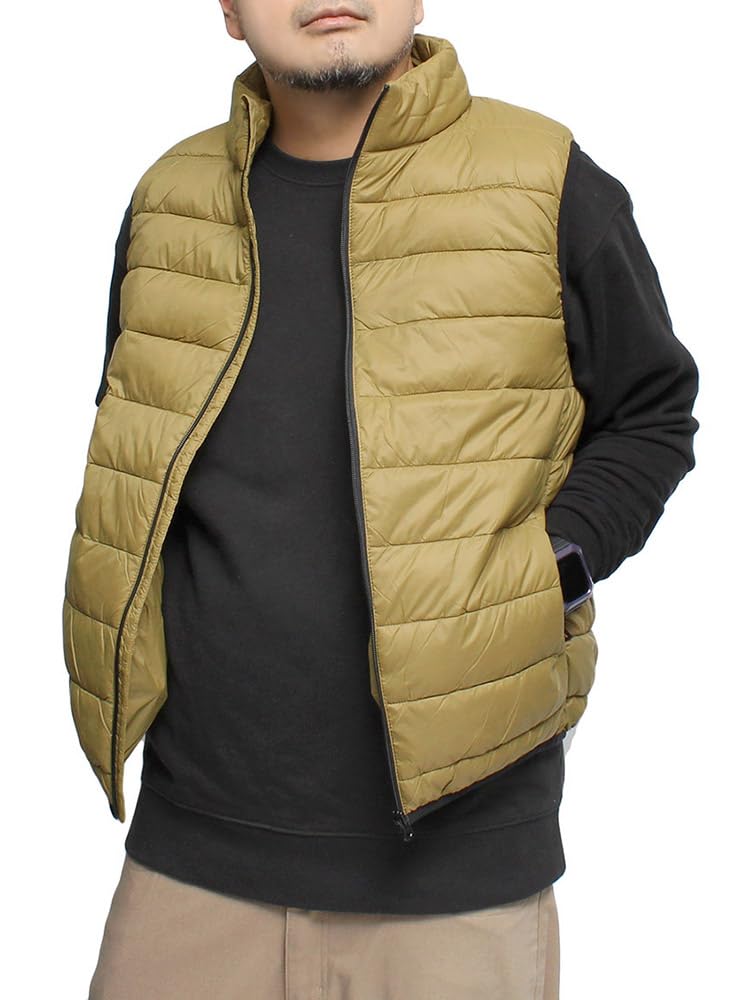

One Colors Padded Down Size Beige Men s Vest, Nylon, Water-Repellent, Photothermal, Stand-Up Jacket, LL, (18) бежевый