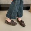 Bow flat-soled single shoes women's suede Doudou shoes 2025 autumn new retro square head one-pedal loafers