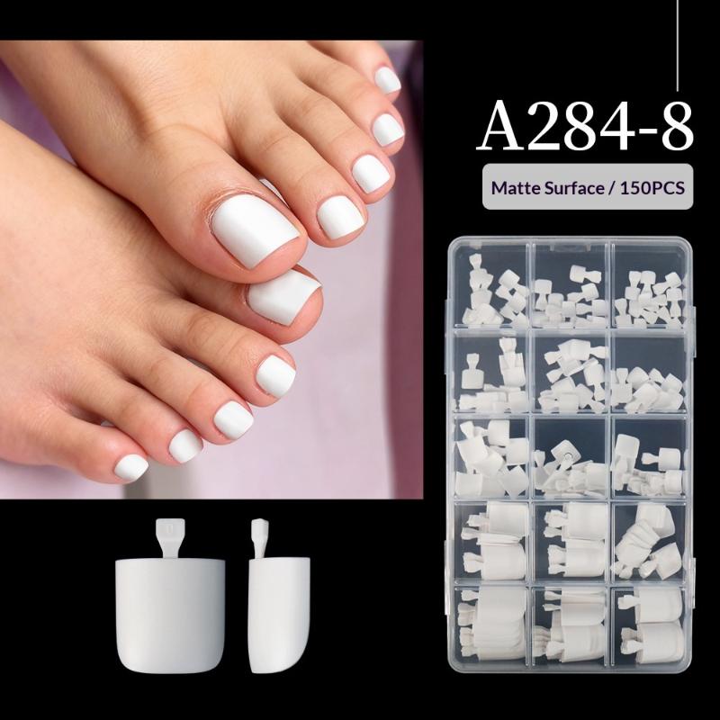 

150Pcs/Box French Foot Wear Nail Set Summer Short Square Shiny False Toenail Full Coverage Suitable For Nail Salon 8