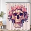 Bohemian Skull Flower Shower Curtain Flower Vintage Plant Leaves Happy Halloween Bathroom Decoration Polyester Bathtub Curtain