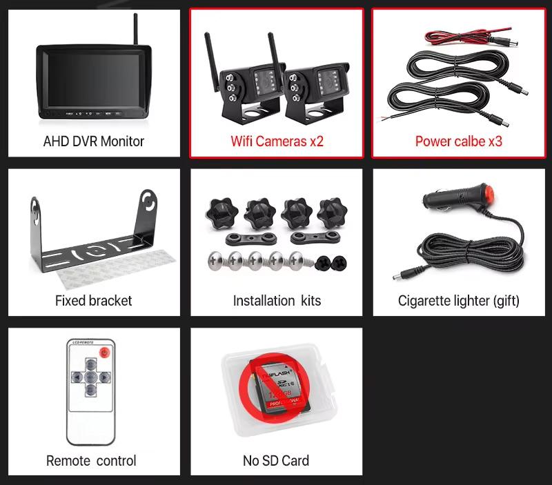 AHD 1080P Digital Wireless DVR Recorder Reverse Backup Camera with 7 Inch WiFi Monitor For Truck/Trailer/Bus/RV/Pickups/Trailer
