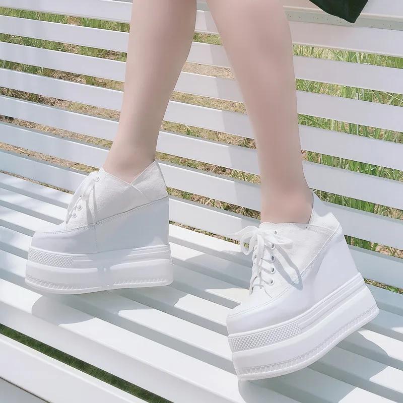 Fashion Women's Flat Platform Shoes 2025 spring Autumn Split Leather Casual Women Shoes Thick Sole Sneakers for Women Platform Shoes13CM