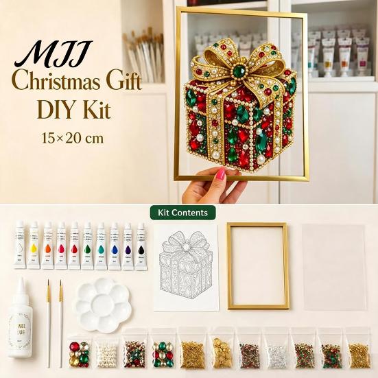 Holiday Decoration Making Sets DIY Jewelry Faux Pearl Art Painting Kit with Frame, Christmas Craft Supplies Set Crystal Gem for Adults, Home Tabletop