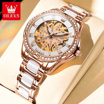 OLEVS Marke Openwork Diamond-set leuchtende mechanische Uhr Damenuhr