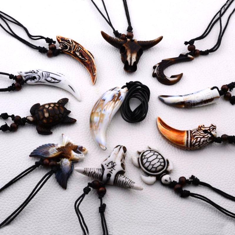 Turtle Necklace Yak Bone Carved Pendant - European & American Style Faux Bone Sea Turtle Pendants, Multiple Styles