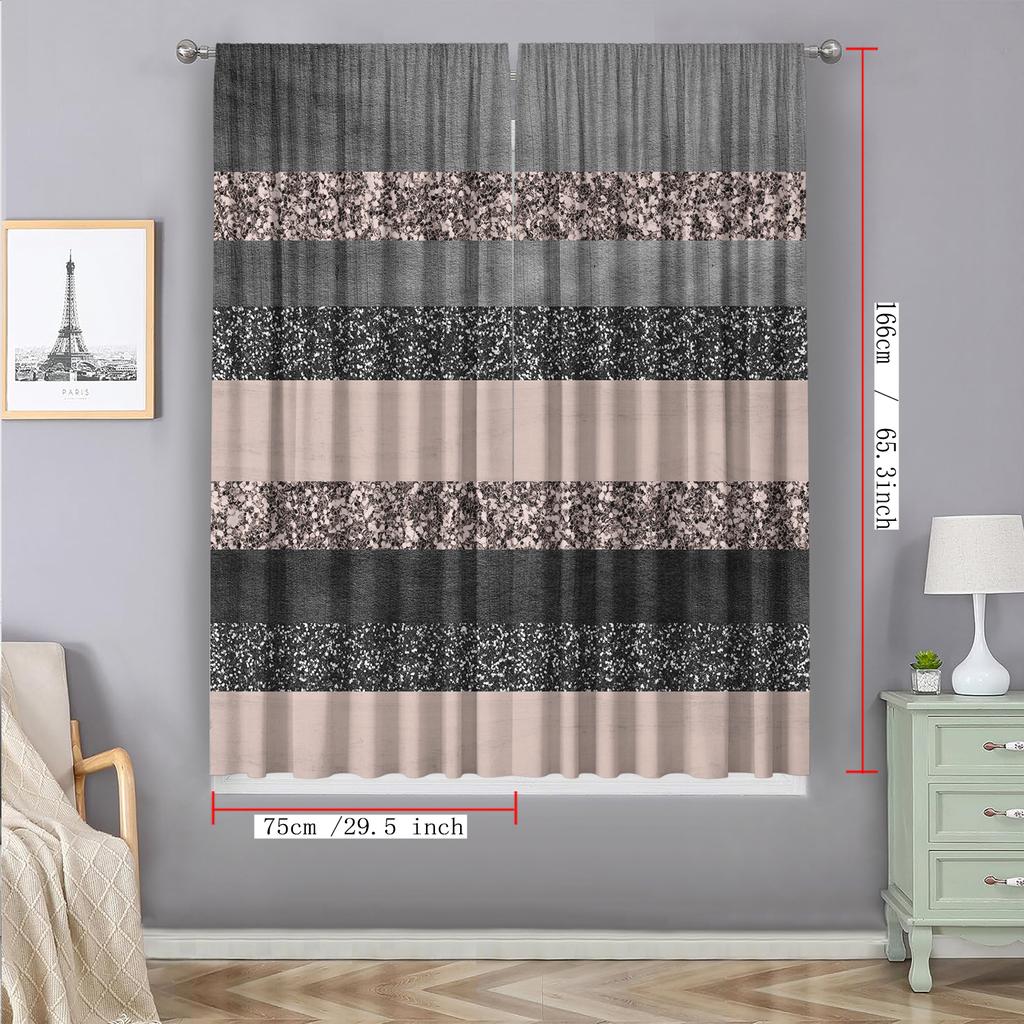 2PC Home Decoration Curtains With Geometric Stripes Background And Rod Pocket Curtains, Suitable For Kitchens, Cafes, Living