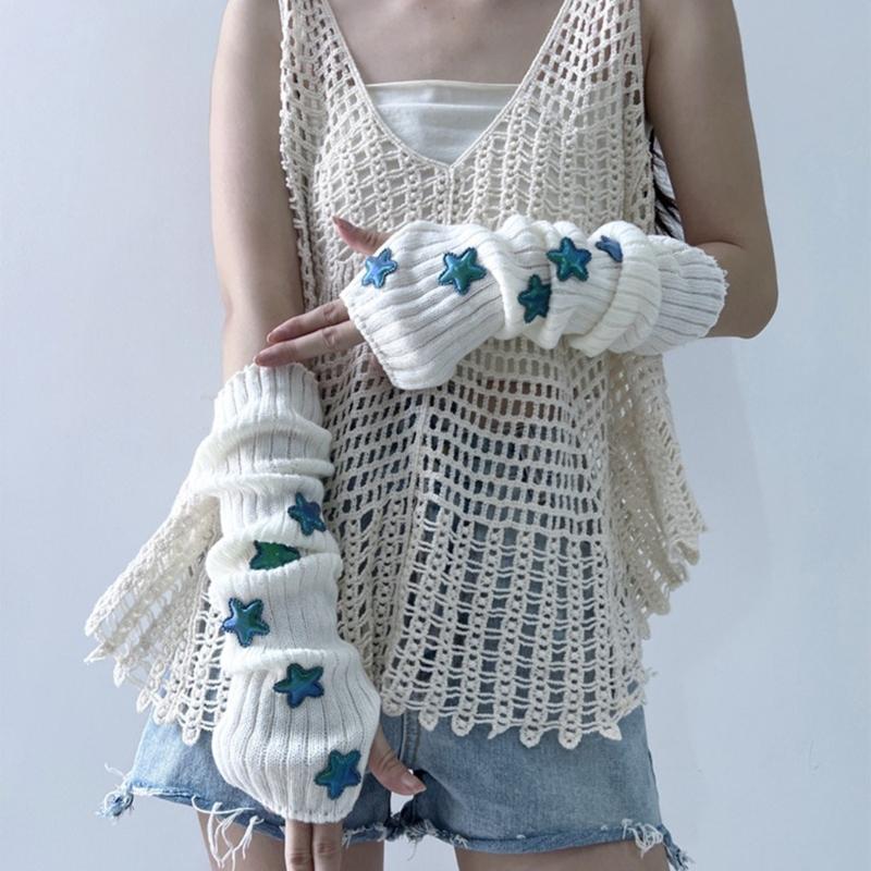 Casual Warm Gloves Stretchy Gloves Adult Knitted Arm Warmer Half Finger Gloves Knits Gloves for Cold Weather Cycling