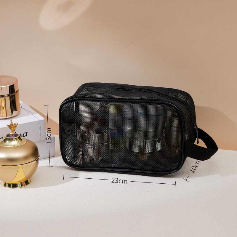 Compact Travel Cosmetic Bag with Breathable Mesh and Handle for Organized Toiletries