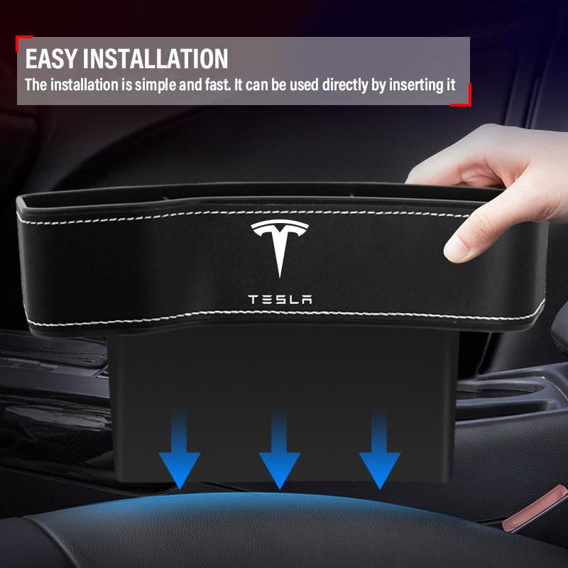 2Pcs Multifunctional Car Seat Crevice Storage Box Seat Gap Slit Pocket Manager For Tesla Model 3 Model S Model X Y Roadster Performance