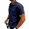 Camisa Casual Masculina de Manga Curta com Bolso e Colarinho