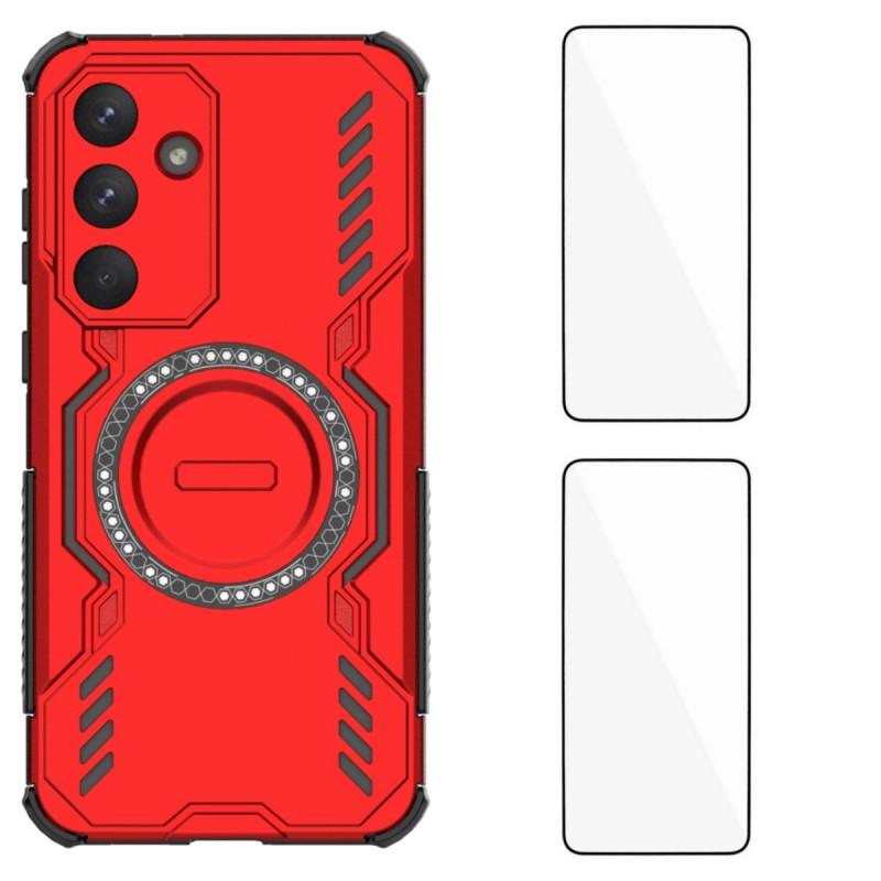 For Samsung Galaxy S25 FE Magnetic Case WANLONFENG DJ Series PC TPU Phone Cover with 2Pcs Tempered Glass Film