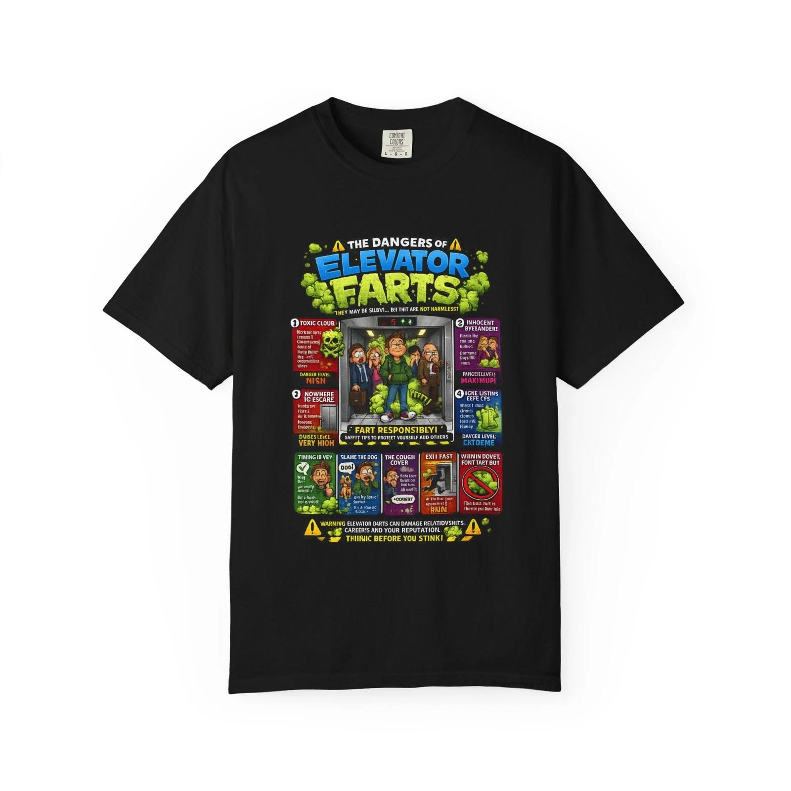 Elevator Farts chart T-shirt | Funny Bathroom Humor Tee L