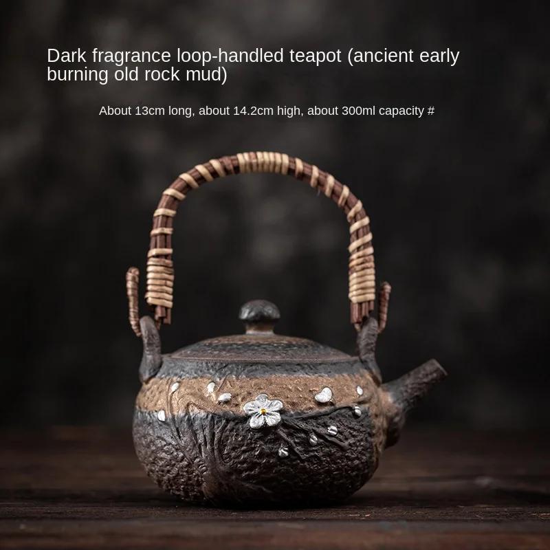 

Japanese Style Loop-Handled Teapot Handmade Gilding Iron Glazed Pottery Porcelain Teapot Small Size Tea Making Device Tea Kettle