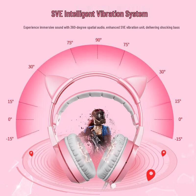 SOMIC G951 Rosa Katzenohren USB 7.1 Gaming-Headset