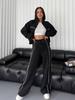 European and American Casual Set with Long Sleeve Cardigan Hoodie and Lace-up Striped Pants