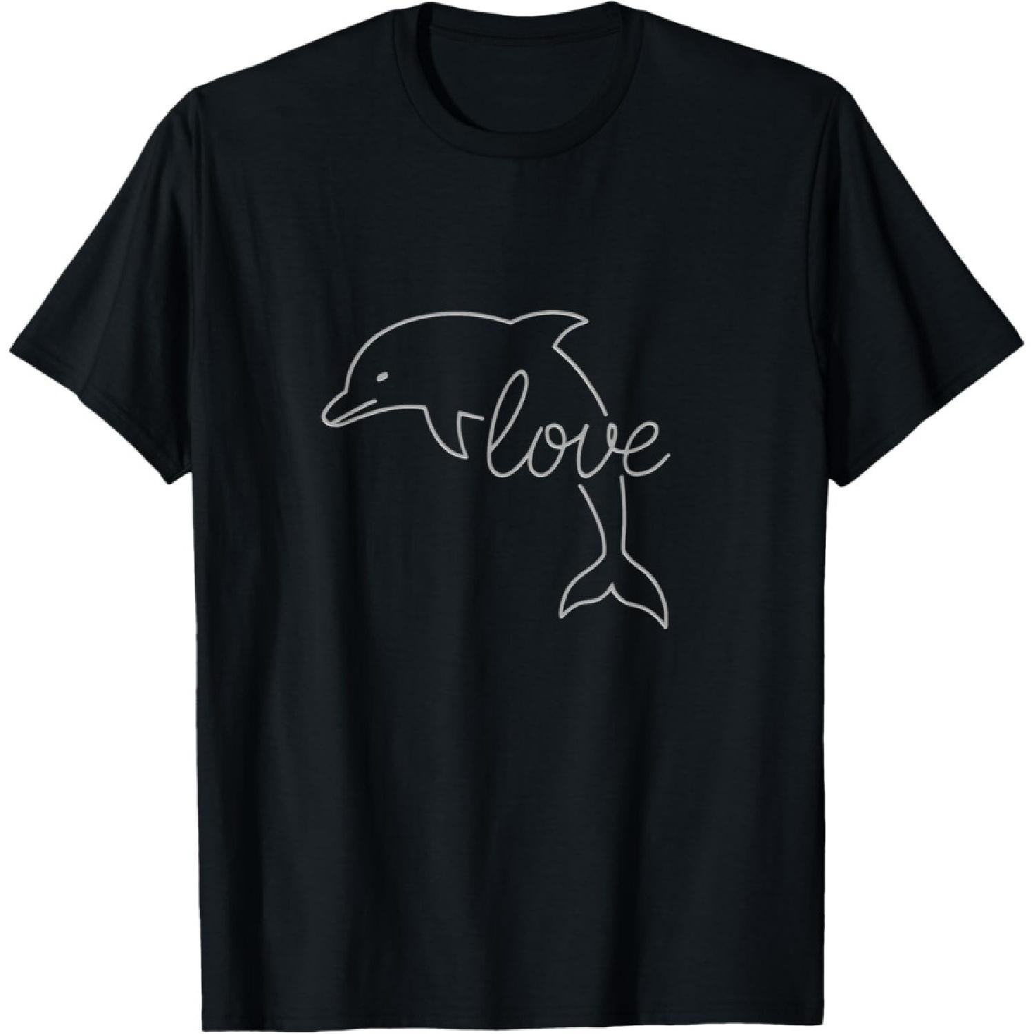 Dolphin Love Line Art Ocean Animal Marine Life Sea Lover T-Shirt S