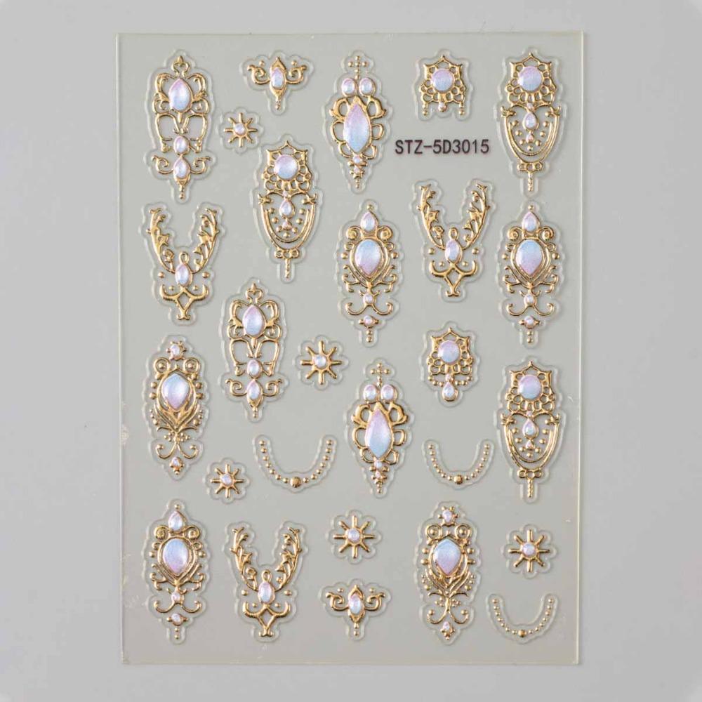 Luxurious 5D Nail Art Stickers Retro Shiny Finish Baroque Scepter Nail Art Decals Palace Style Crown