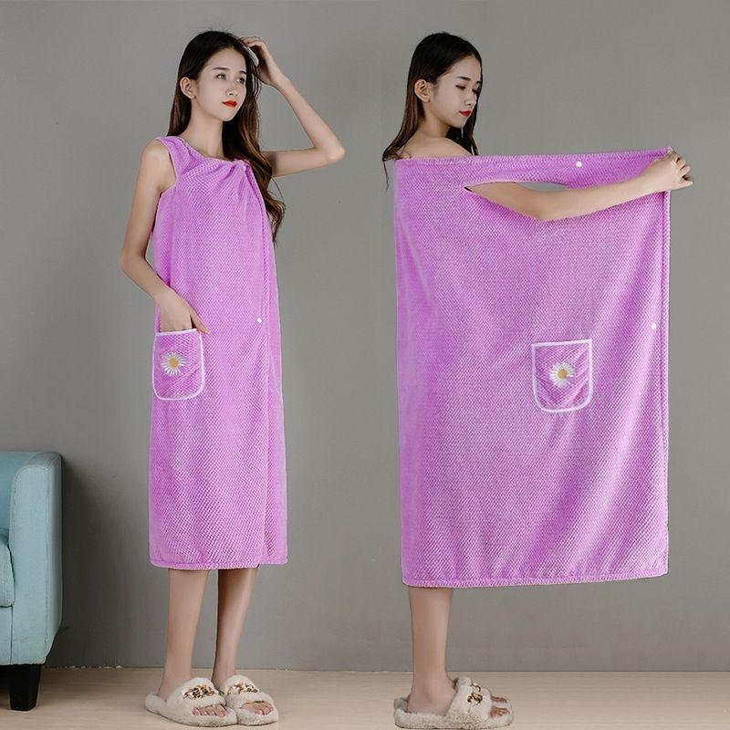 

Large Bath Towels Body Coral Velvet Bath Towels Lady Wearable Fast Drying Beach Spa Bathrobes Bath Skirt 90*140cm фіолетовий
