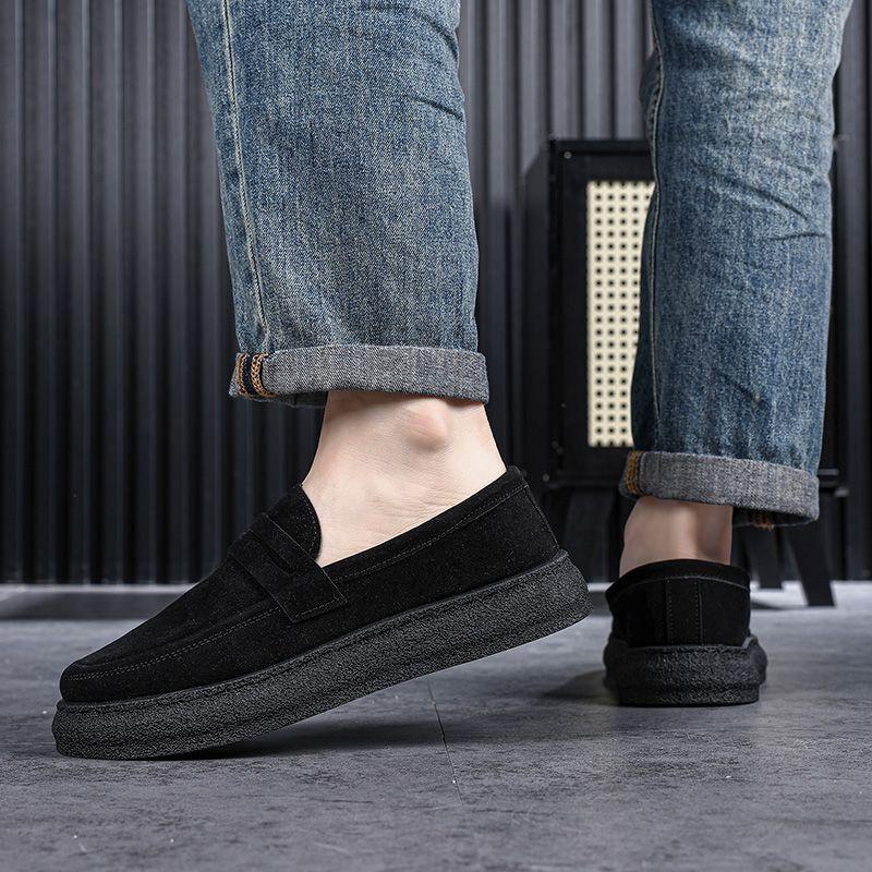 Suede Round Toe Platform Leather Shoes for Men Classic Original Social Elegant Cowhide New In Fashion 2025 Man Casual Shoe Sale