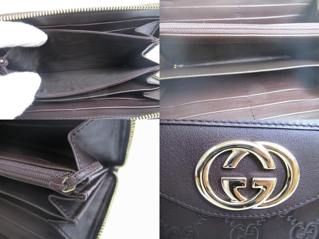 Authentic GUCCI GG Dark Brown Leather Round Zip Wallet #a735  Refurbished