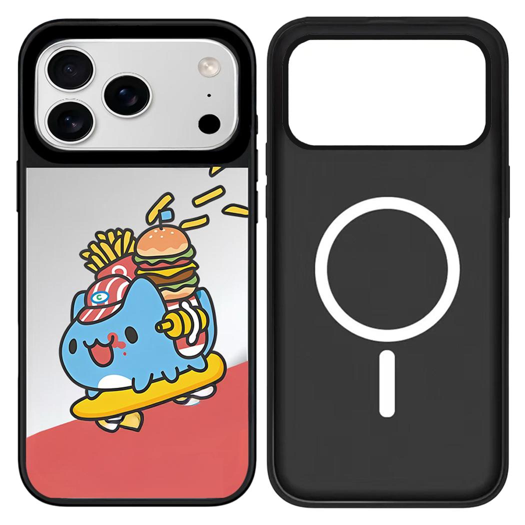 

IPhone 12 13 14 15 16 17 Pro Max Милый мультяшный питомец Бургер Зеркальная поверхность Черная рамка Магнитный защитный чехол for iPhone 16 Plus