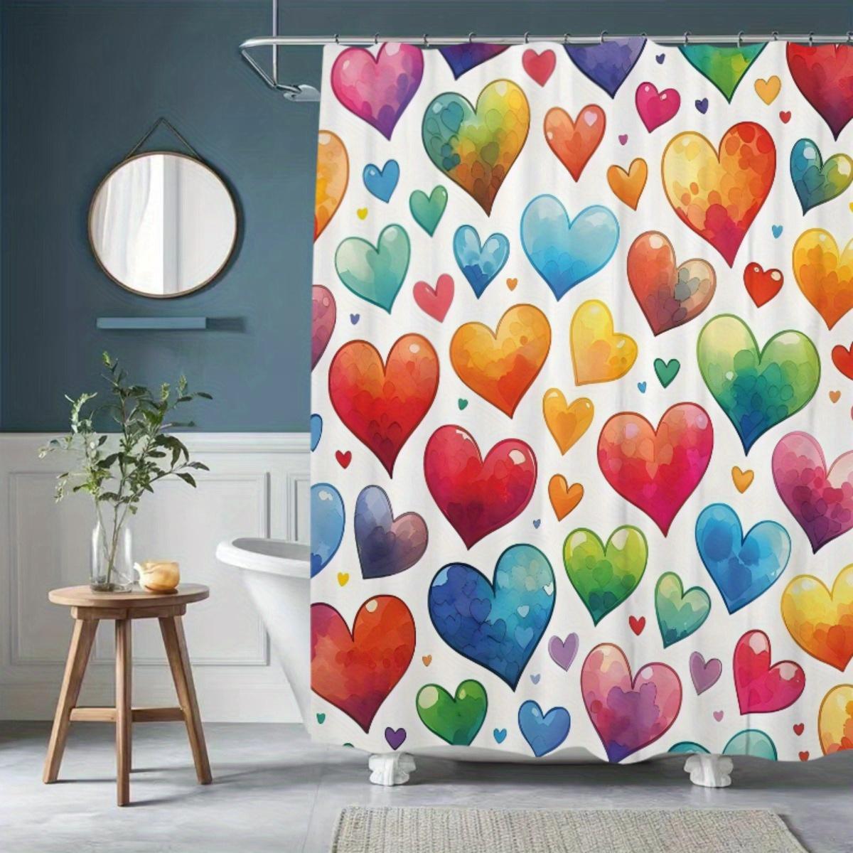 

1pc Colorful Heart Pattern Shower Curtain, Polyester Bathroom Decor with Hooks, Machine Washable, Fashionable Floral Theme, Al 90x180cm