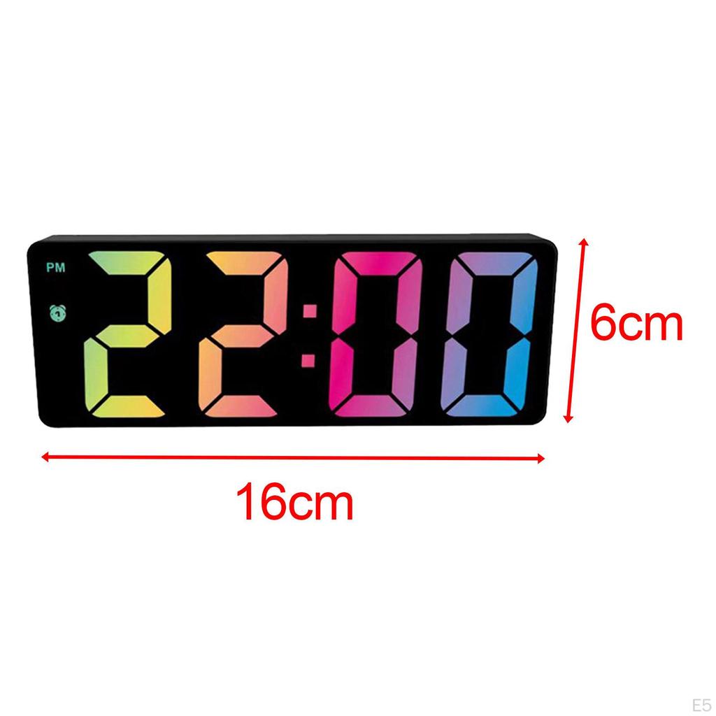 Colorful Big Screen Electronic Clock with Snooze Battery Operated Calendar Plug Dimmer for Tabletop