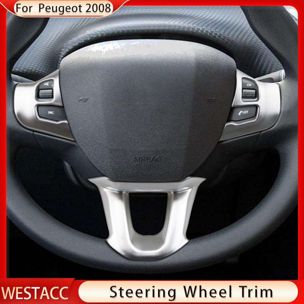 3PCs ABS Chrome Car Steering Wheel Cover Trim Decoration Sticker for Peugeot 2008 208 308 2015 2016 2017 2018