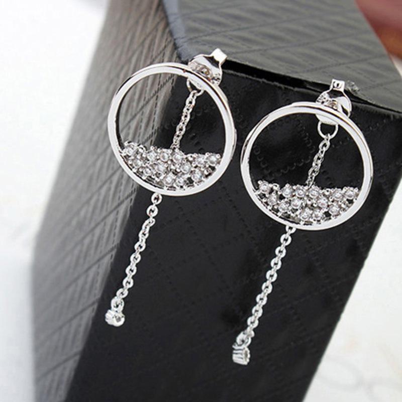 Korean Style Geometric Round Stud Earrings with Tassel - Retro Temperament Girly Ear Pendants for Women 925 Silver Ear Pin