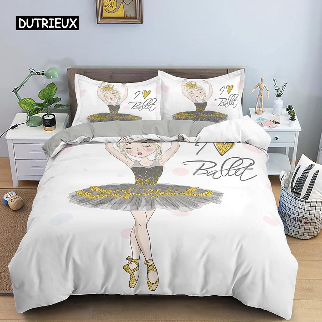 Cartoon Ballet Dancing Girl Duvet Cover Set Twin Size Kids Bedding Princess Nordic 150x90cm