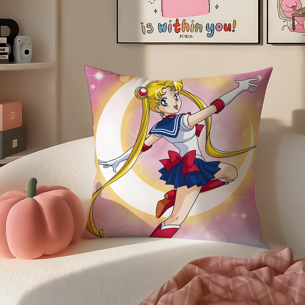 Magical Girly Cute Anime SSailor MMoon Cushion Cover Pillowcase Short Plush Invisible zipper Room Sofa Cushion Cover