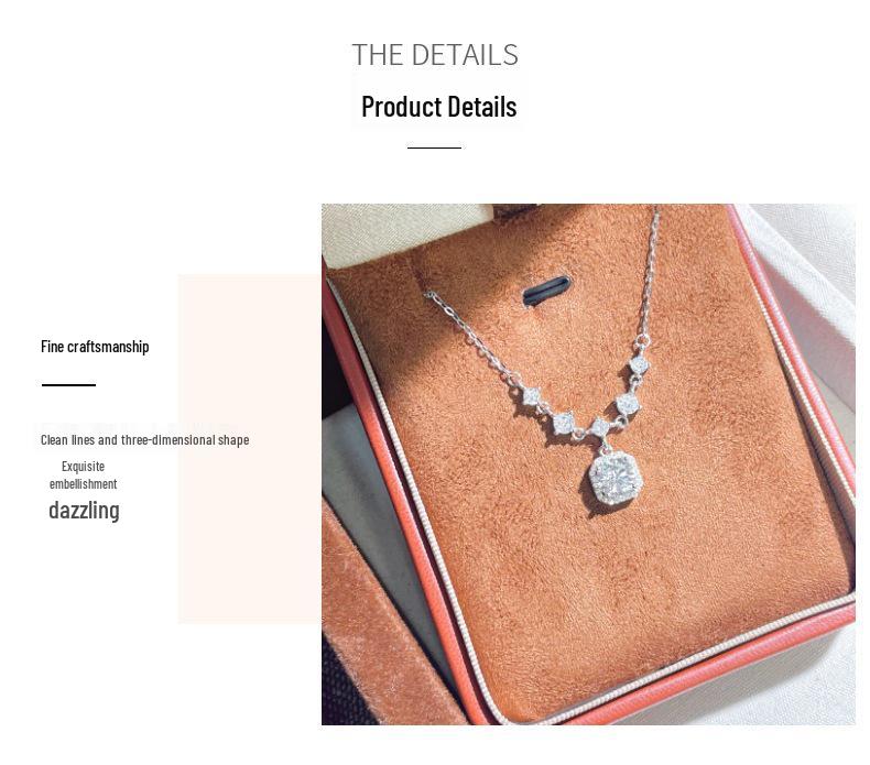 Sterling Silver Zircon Square Sugar Necklace - Women's Fashionable Clavicle Chain
