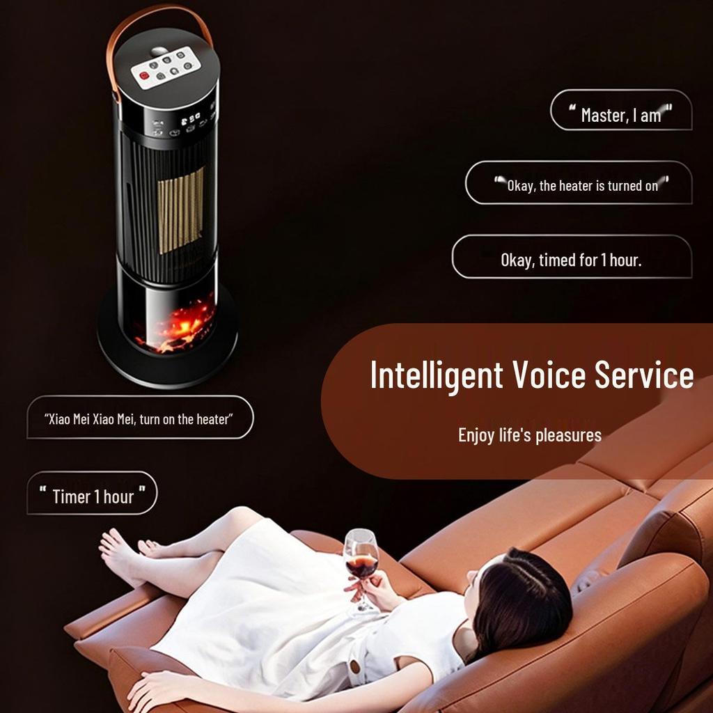 Smart Voice-Controlled Vertical Electric Heater with Flame Simulation and Remote Temperature Control