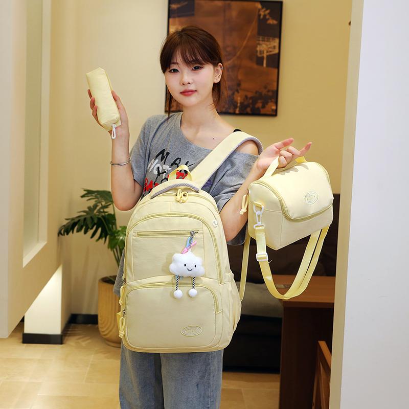 Womens Nylon Backpack Set with Crossbody Bag and Pencil Case Casual Travel Daypack