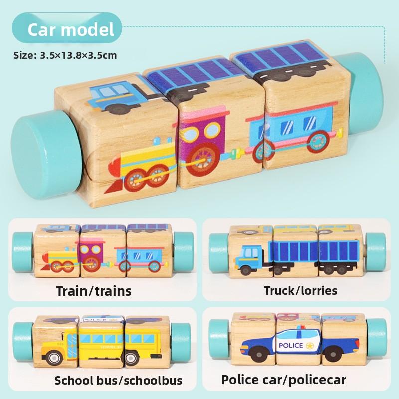 

1pcs Baby Wooden Rotating Rattle Animal Matching Building Blocks Newborn Soothing Toy Rotating Puzzle Montessori Toys for Babys