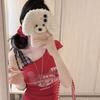 American Plaid Splicing Straps Slanted Shoulder Short-sleeved T-shirt Women's Summer New Thin Slim Versatile Spice Girl Top Trendy