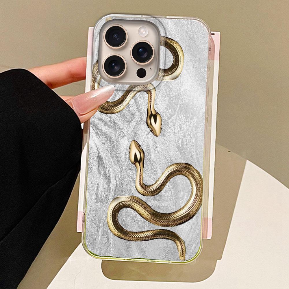 

Золотой чехол для телефона с текстурой пера и змеиным принтом для iphone 16 15 14 7 8 Plus 13 Pro Max X XS XR SE 2022 Apple Задняя силиконовая крышка iPhone 16 Pro Max белый