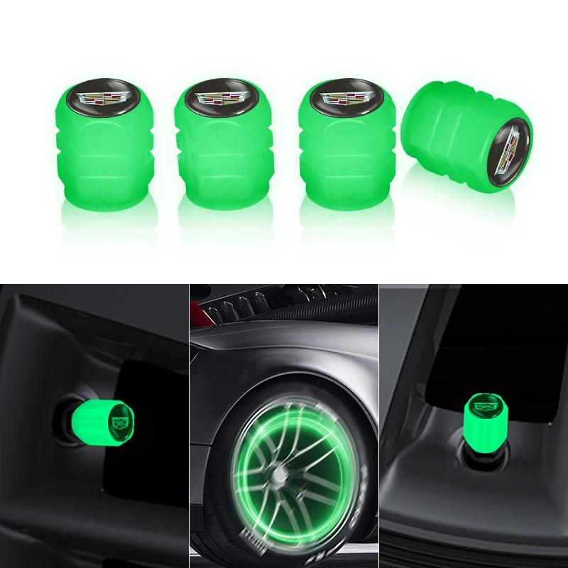4Pcs Fluorescent Green Car Wheel Tire Valves Caps Luminous Valve Dust Covers For Cadillac Escalade GT4 XT4 ATS XT5 CTS XTS RS