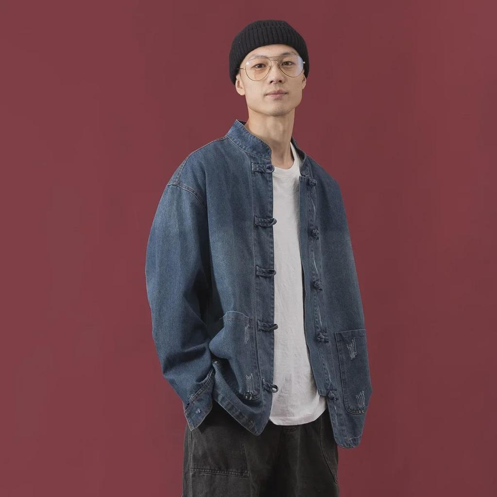 2024 Unisex Autumn Loose-Fit Chinese Style Button Denim Jacket
