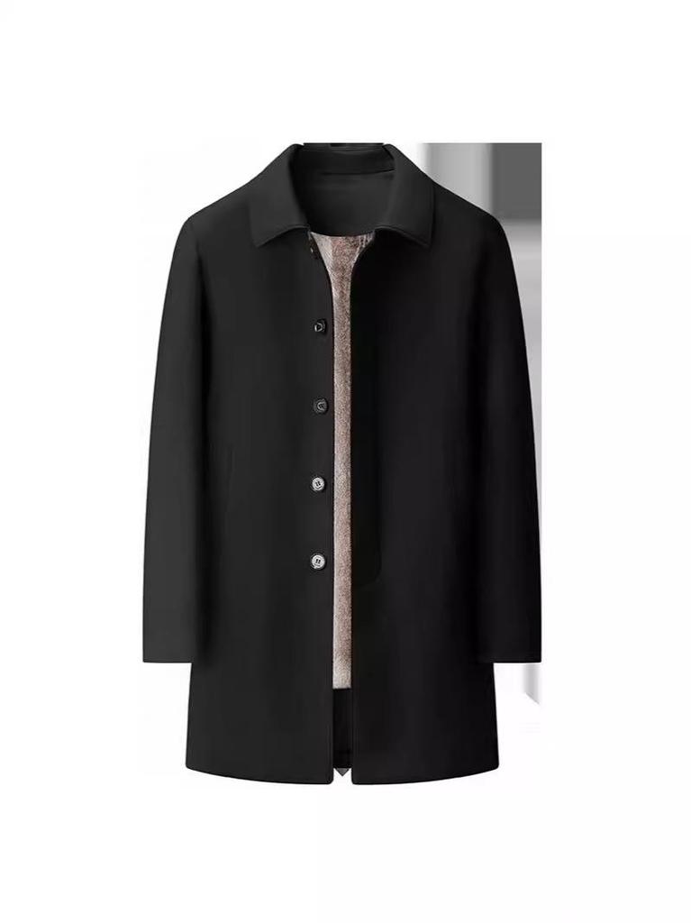 Men's Mid-Length Windbreaker with Removable Fur Lining and Velvet, Business Casual Large Size Coat