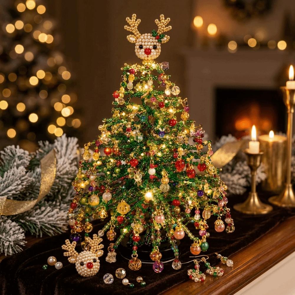 Handmade DIY Beaded Christmas Tree Kit with Light Up Crystal Bead Halloween Tree Making Kit Colorful Sparkling