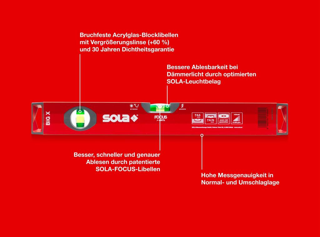 Sola BIG X 40 40cm Box Size Spirit Level Red -