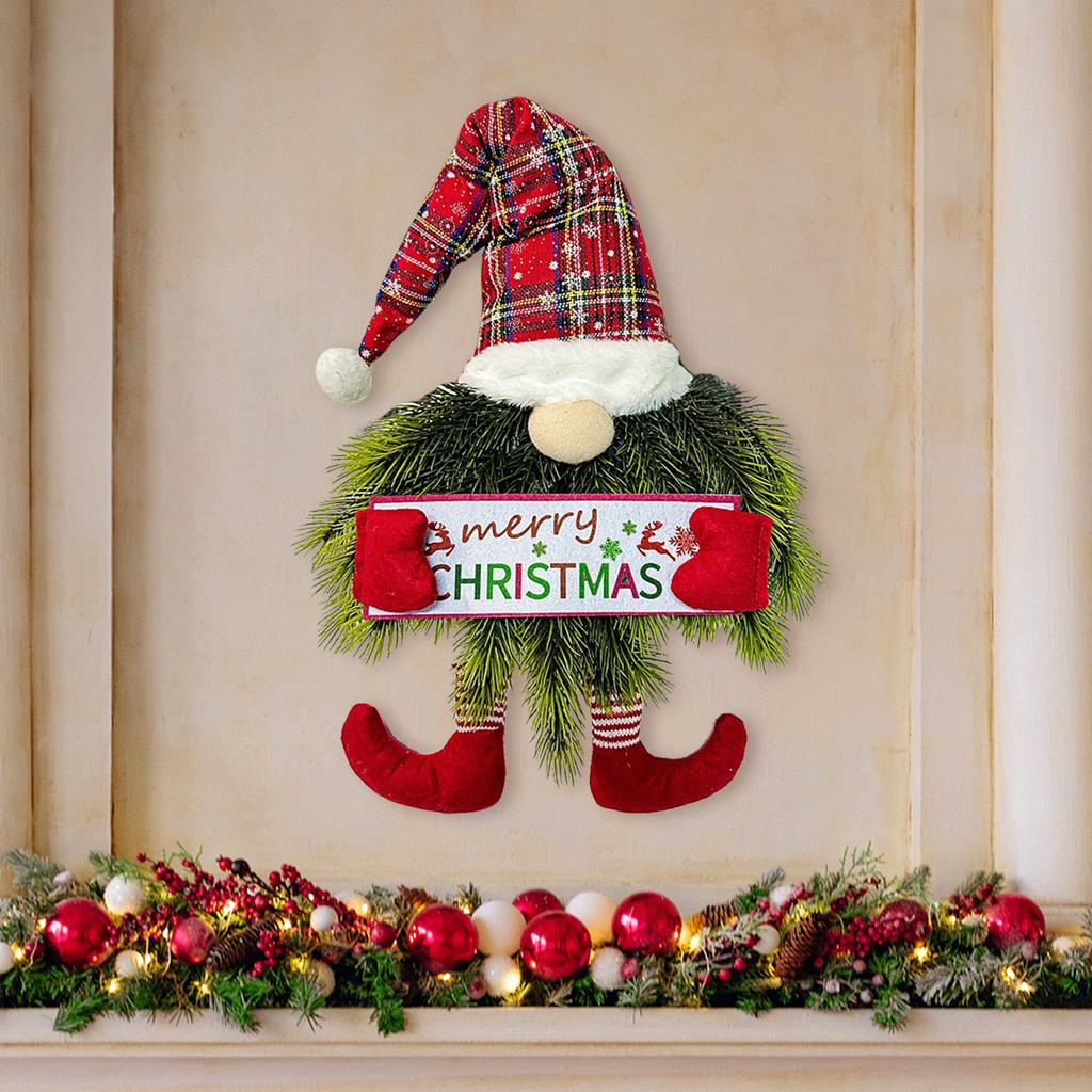 Faceless Doll Beard Christmas Gnome Wreath Hanging Decorative Garland Hanging Ornament for Front Door Porch
