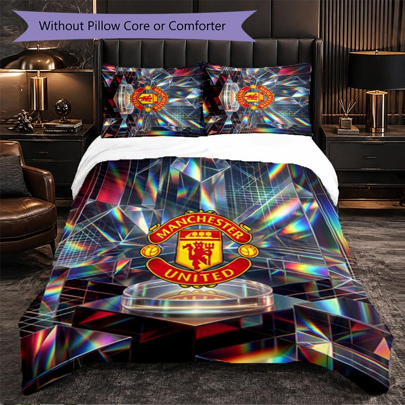 Juego de Cama de 3 Piezas con Patrón del Manchester United Suave Microfibra Funda Nórdica con Fundas de Almohada para Dormitorio