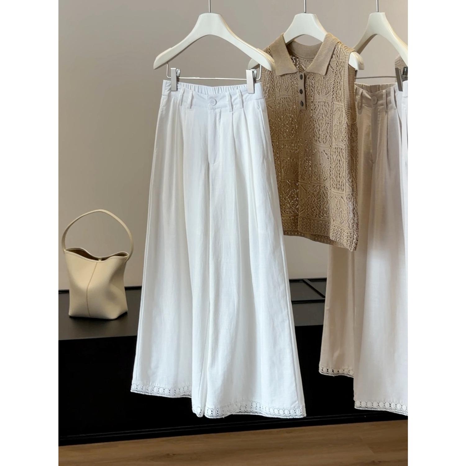 Women s High Waist Wide Leg Linen Pants Loose Fit Casual Straight Ankle Length S белый