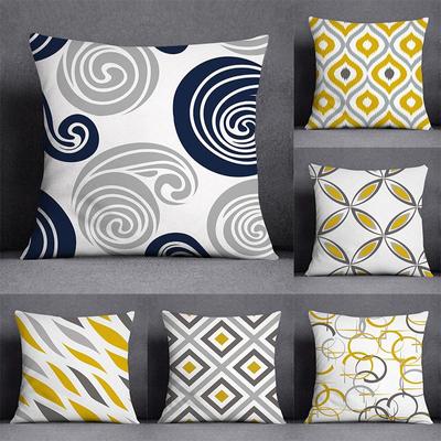 Taie d'oreiller décorative à motif géométrique bleu et jaune Taie d'oreiller carrée Housse de coussin décorative pour la maison et le bureau