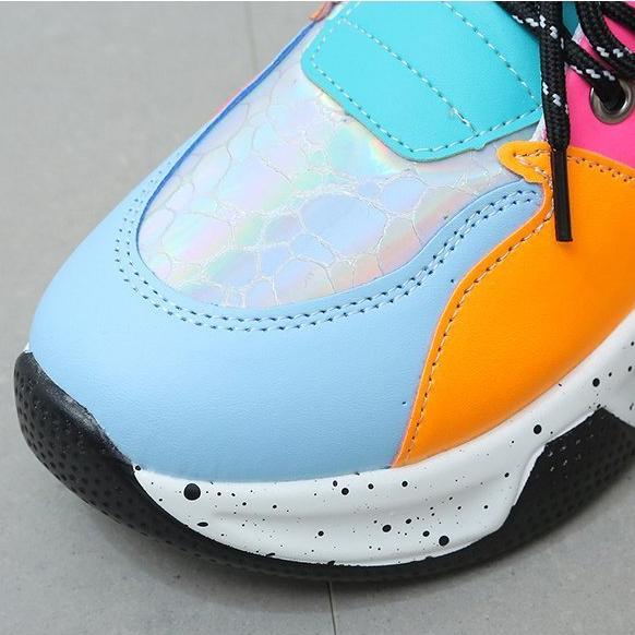 Neue Schuhe mit dicken Sohlen, Leopardenmuster, farblich passende Schnür-Outdoor-Sportschuhe, flache Mund-Damenschuhe