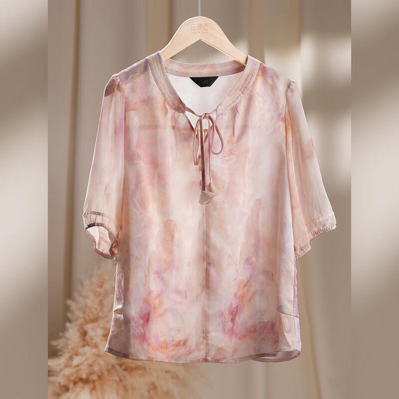 New Chinese Style Tie-Neck Tie-Dye Floral Blouse L