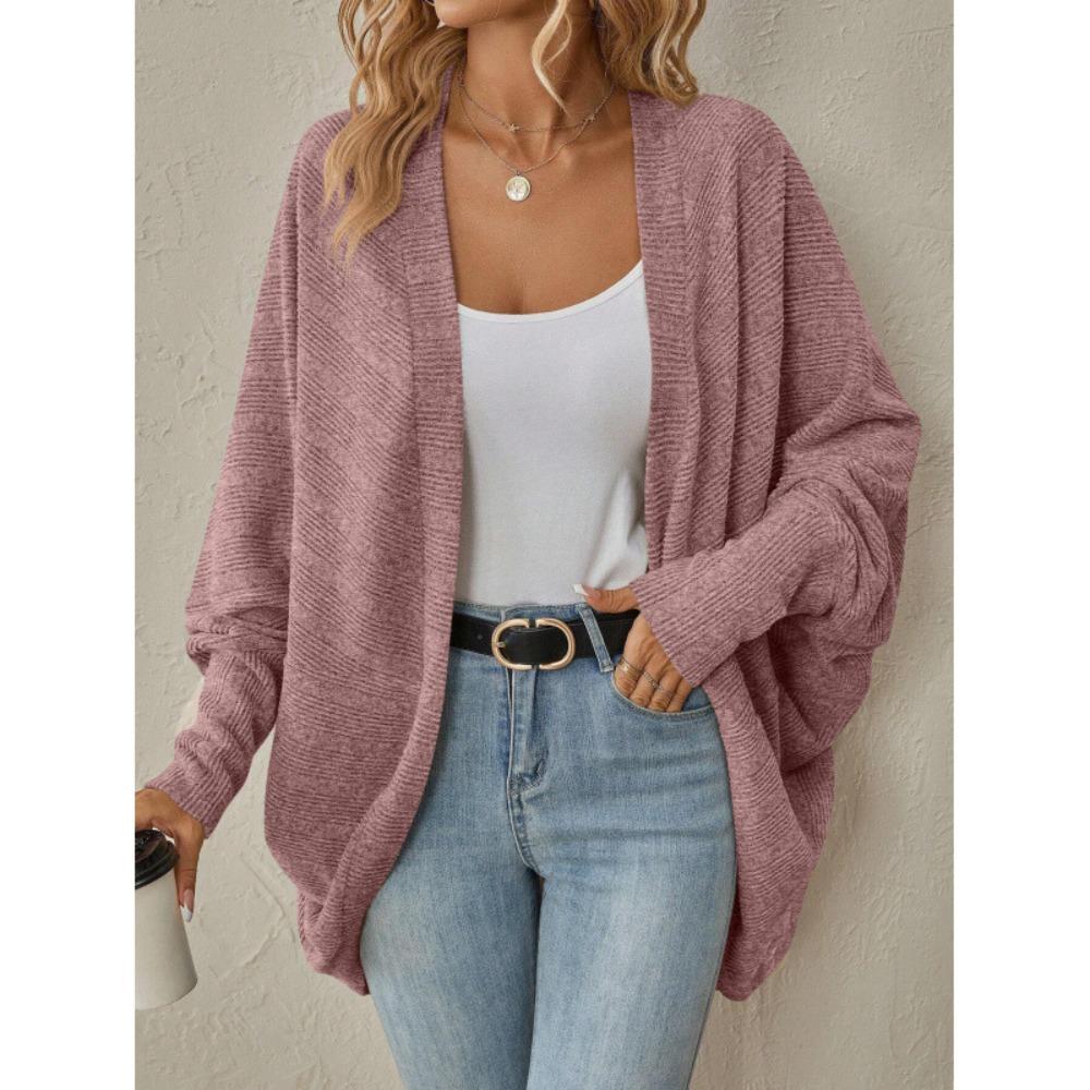Women New Arrival Solid Medium Length Knit Cardigan, Autumn Winter Casual Open Front Knitted Sweater